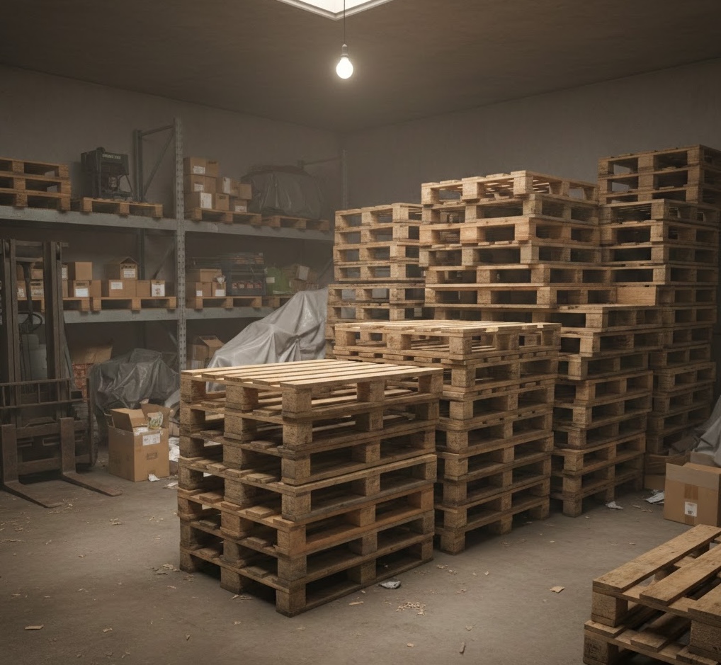 Storage room with various pallet stacks